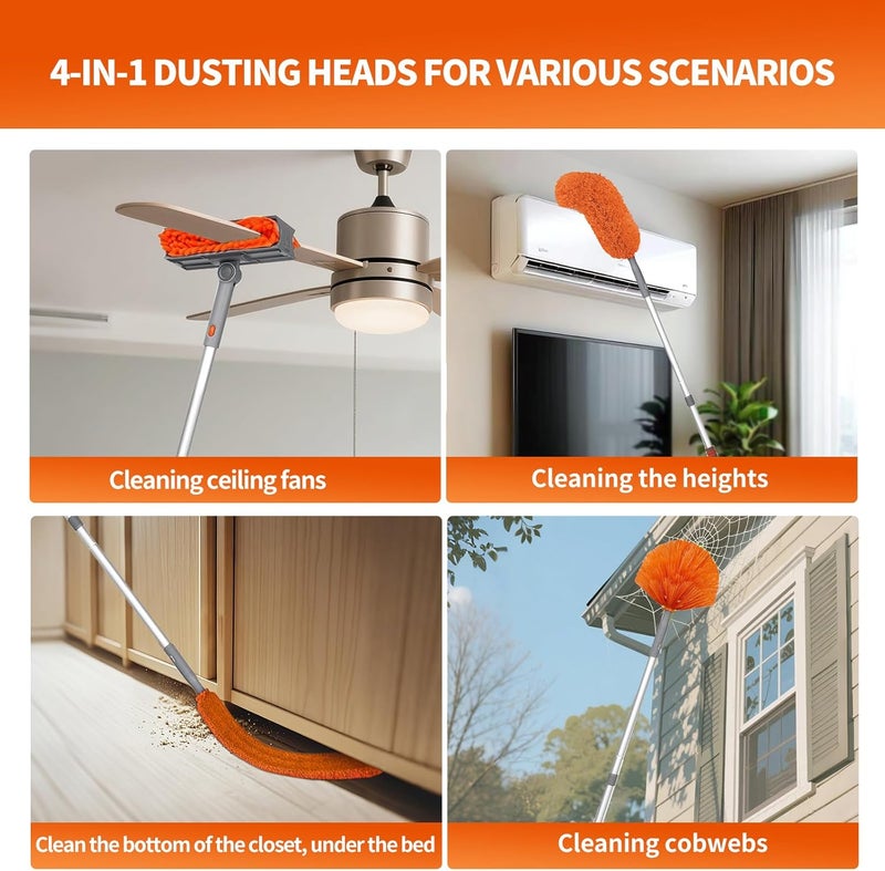 MNWHUC Ceiling Fan Cleaner Duster with 72‘’ Extendable Long Handle Cleaning Duster Kit, Reusable Chenille & Microfiber Mop Head for High Ceiling Fan Blade Wall Blinds Cobweb - Image 4